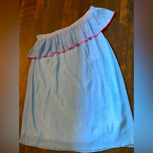 Lilly Pulitzer Blue One Shoulder Dress with Pink Trim